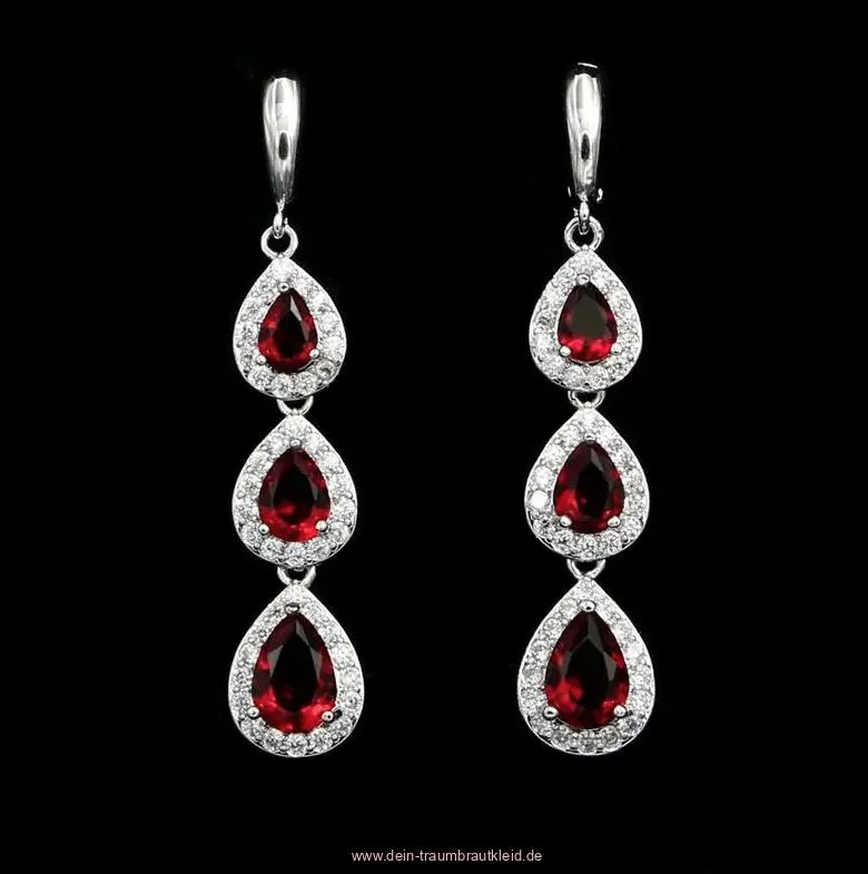 925 Sterling Silber Tropfen Braut Ohrringe Leonarda Silber Rot