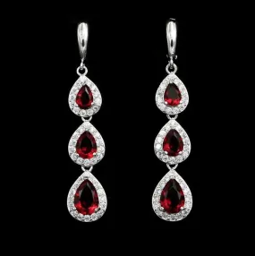 925 Sterling Silber Tropfen Braut Ohrringe Leonarda Silber Rot