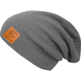 Chloé Unisex Long Beanie - Grau, Lederpatch, doppelt gestrickt - Sylt Brands