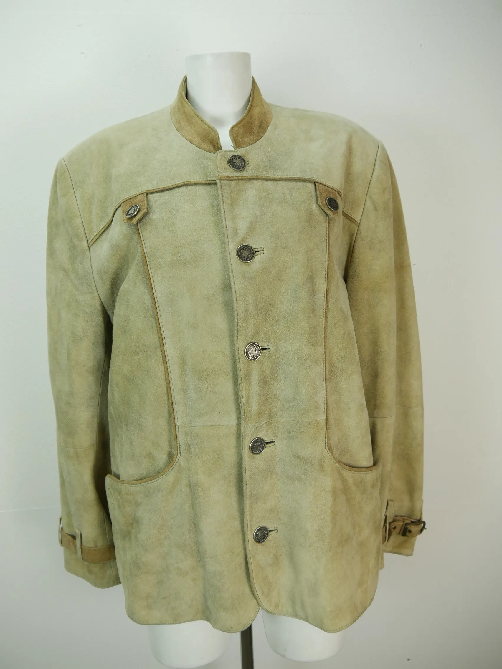 Distler Lederjanker beige mit Münzknöpfe fesche Trachtenjacke Jacke Gr.50