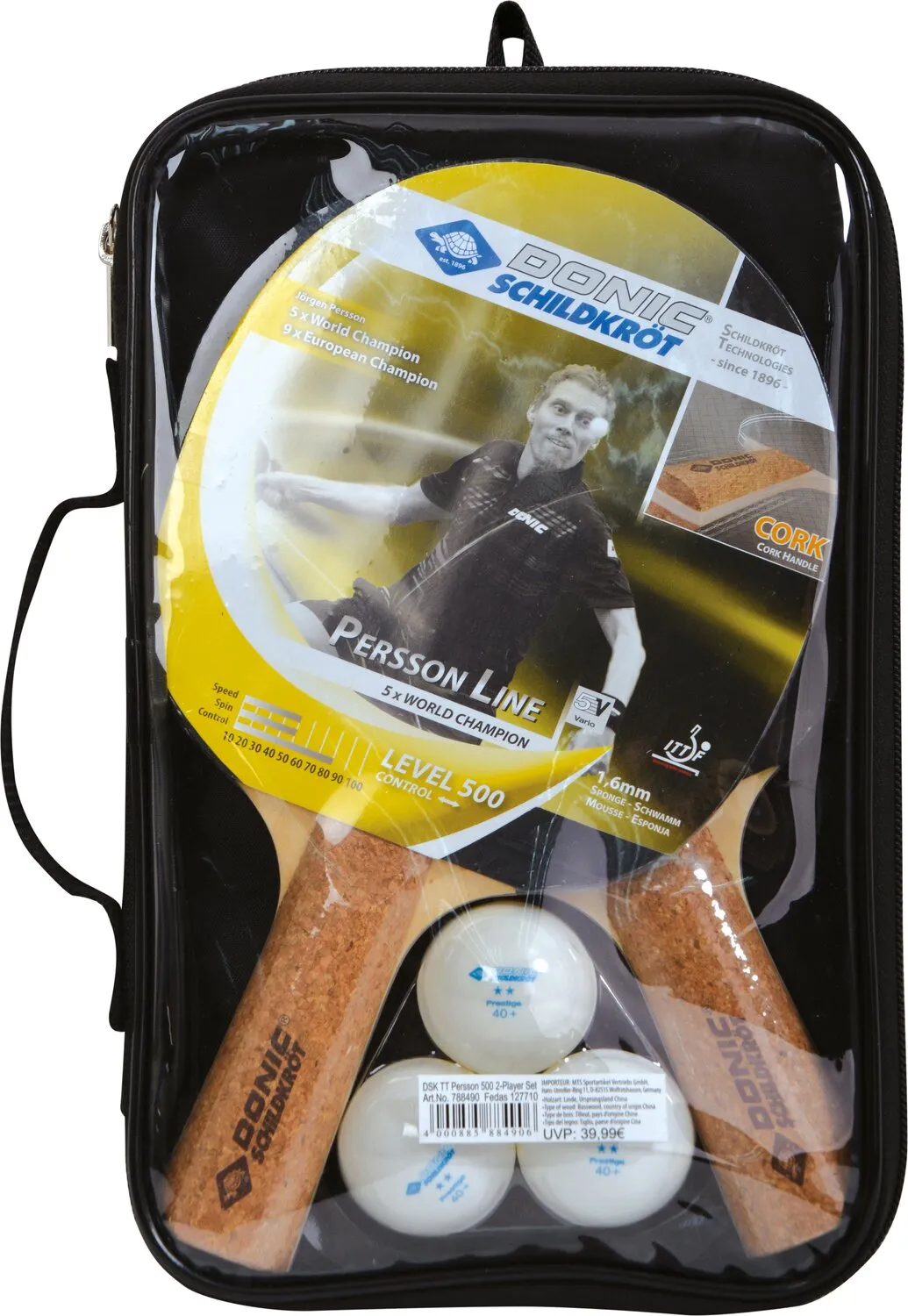 Donic-Schildkröt Tischtennis-Set Persson 500, 2 Schläger mit angenehmen Korkgr