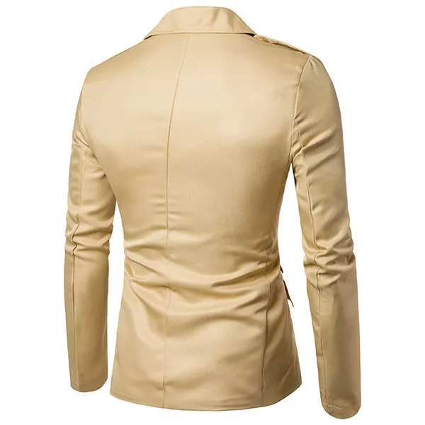Fashion Solid Color Long Sleeve Oblique Zipper Slit Hem Men's Blazer
