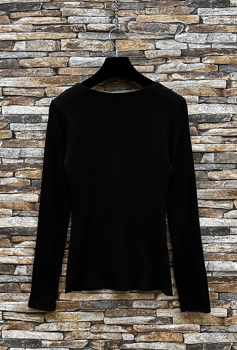 FIONA Ribbed jersey top with buttons