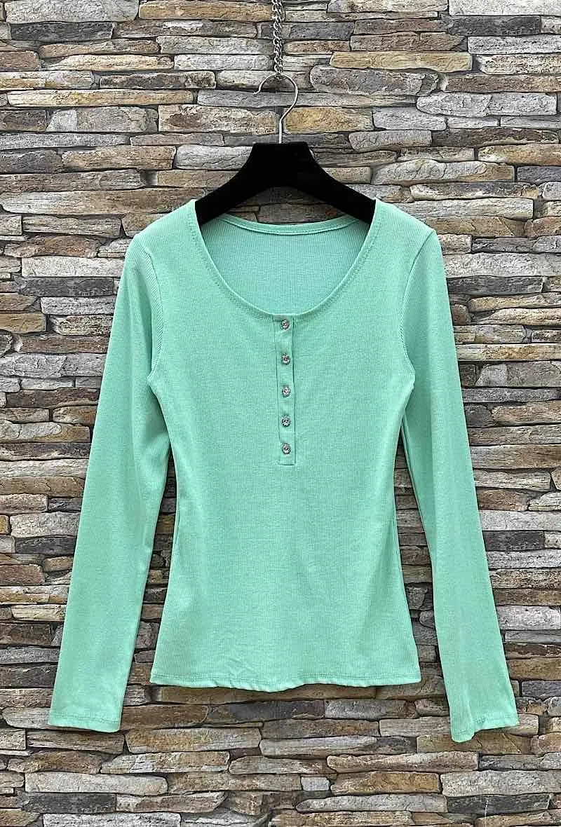 FIONA Ribbed jersey top with buttons