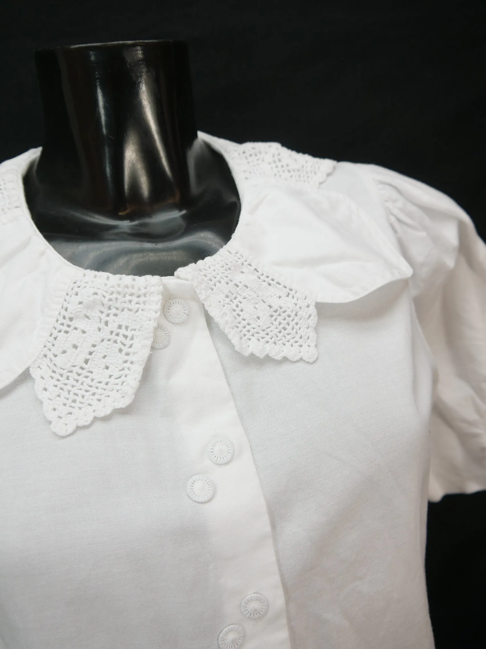 Gr.38 Trachtenbluse weiß Bluse für Dirndl Leico Baumwolle mit Häkelspitze TB9277
