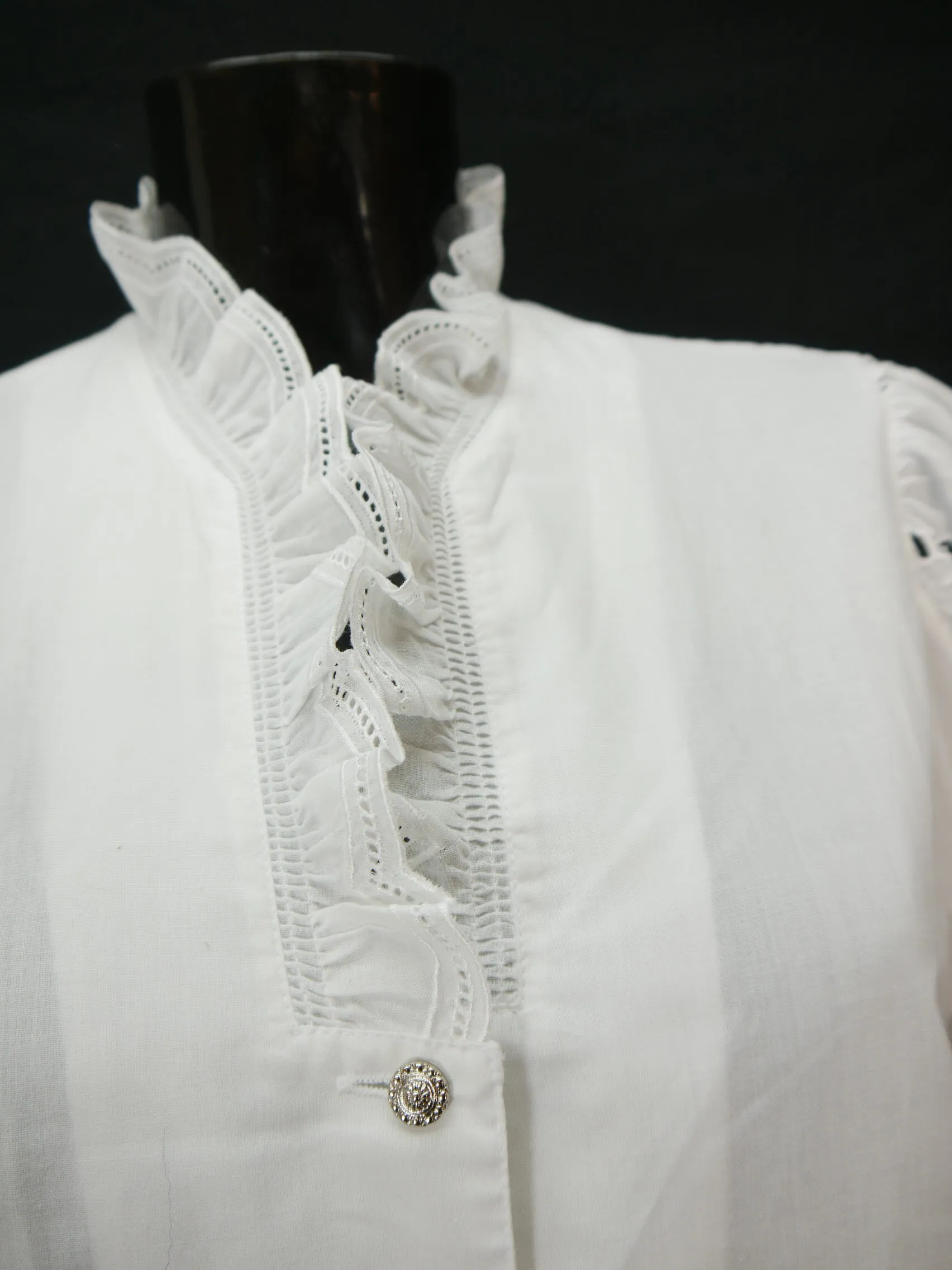 Gr.42 Trachtenbluse weiß Bluse für Dirndl mit Spitze und Stickerei TB9097