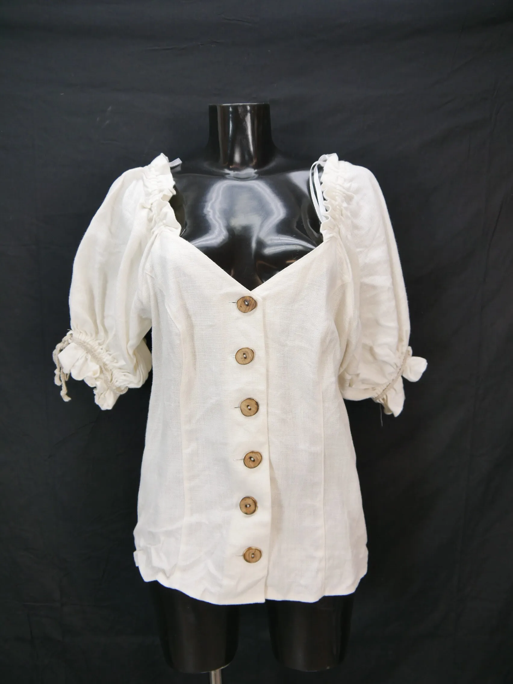Gr.44 Trachtenbluse creme Bluse für Dirndl B Leinen mit Rüschen