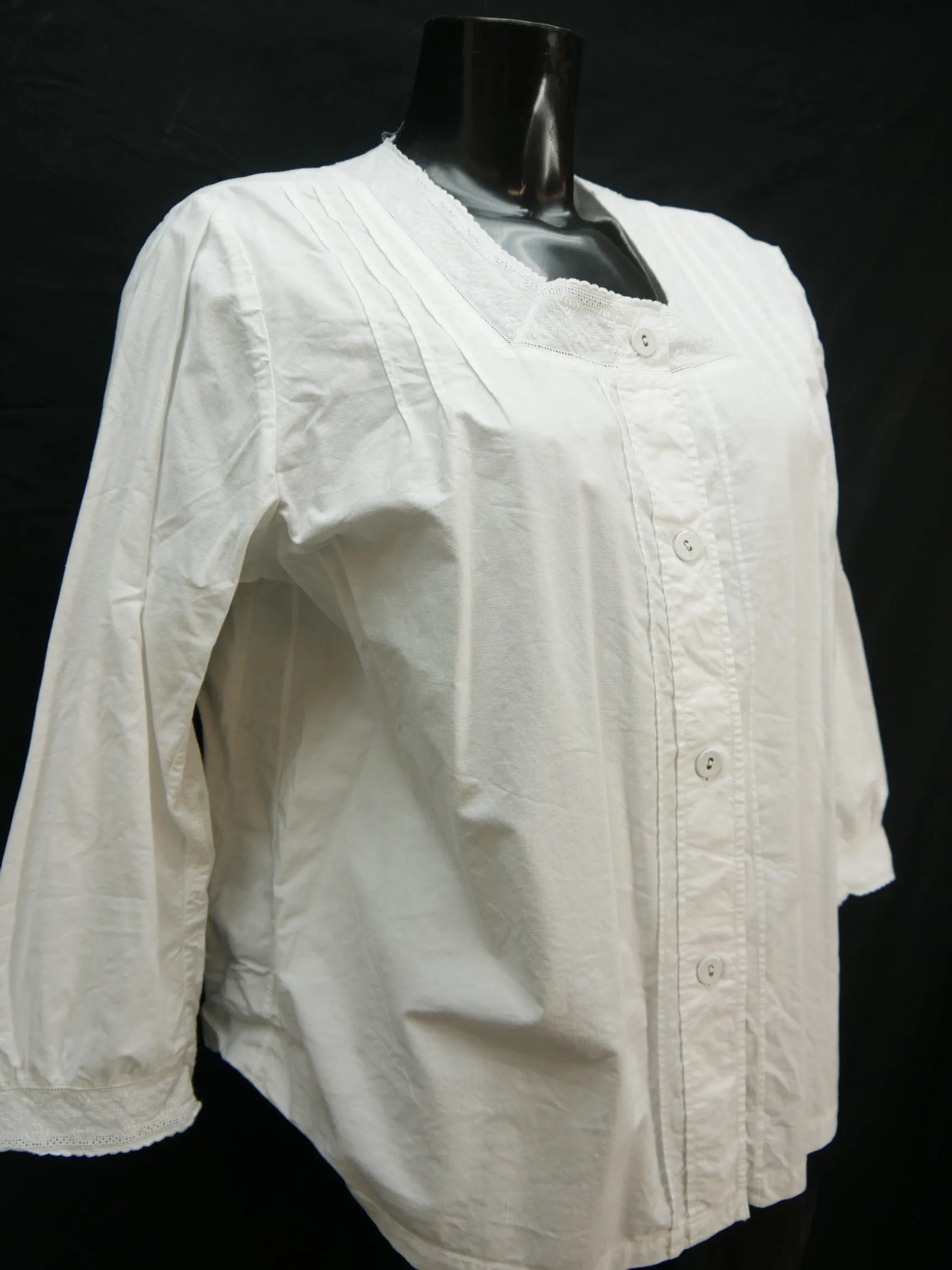 Gr.50 Trachtenbluse weiß Bluse für Dirndl Baumwolle Spitze Stickerei TB9100