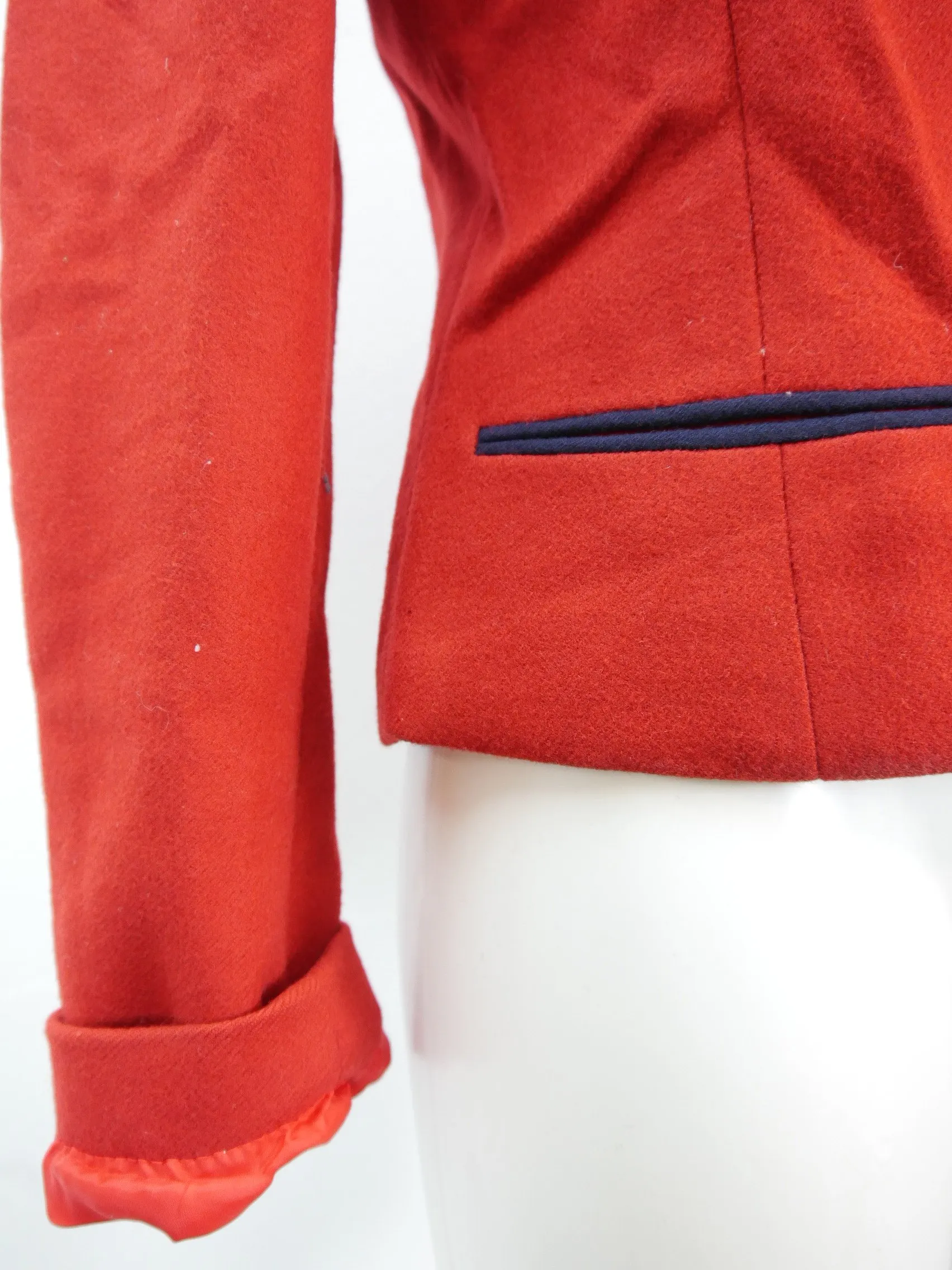 Handarbeit Schurwolle rot mit Hirschhornknöpfe fesche Trachtenjacke Jacke Gr.38