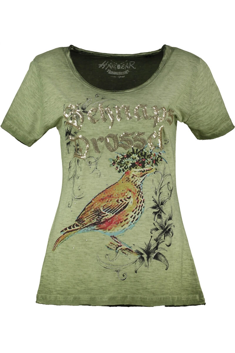HANGOWEAR T-Shirt Schnapsdrossel oliv bedruckt