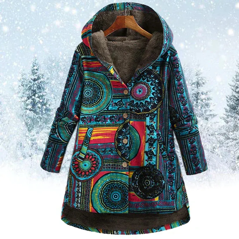 Heidi-Mode | Mantel Stylischer Boho Wintermantel mit Kapuze