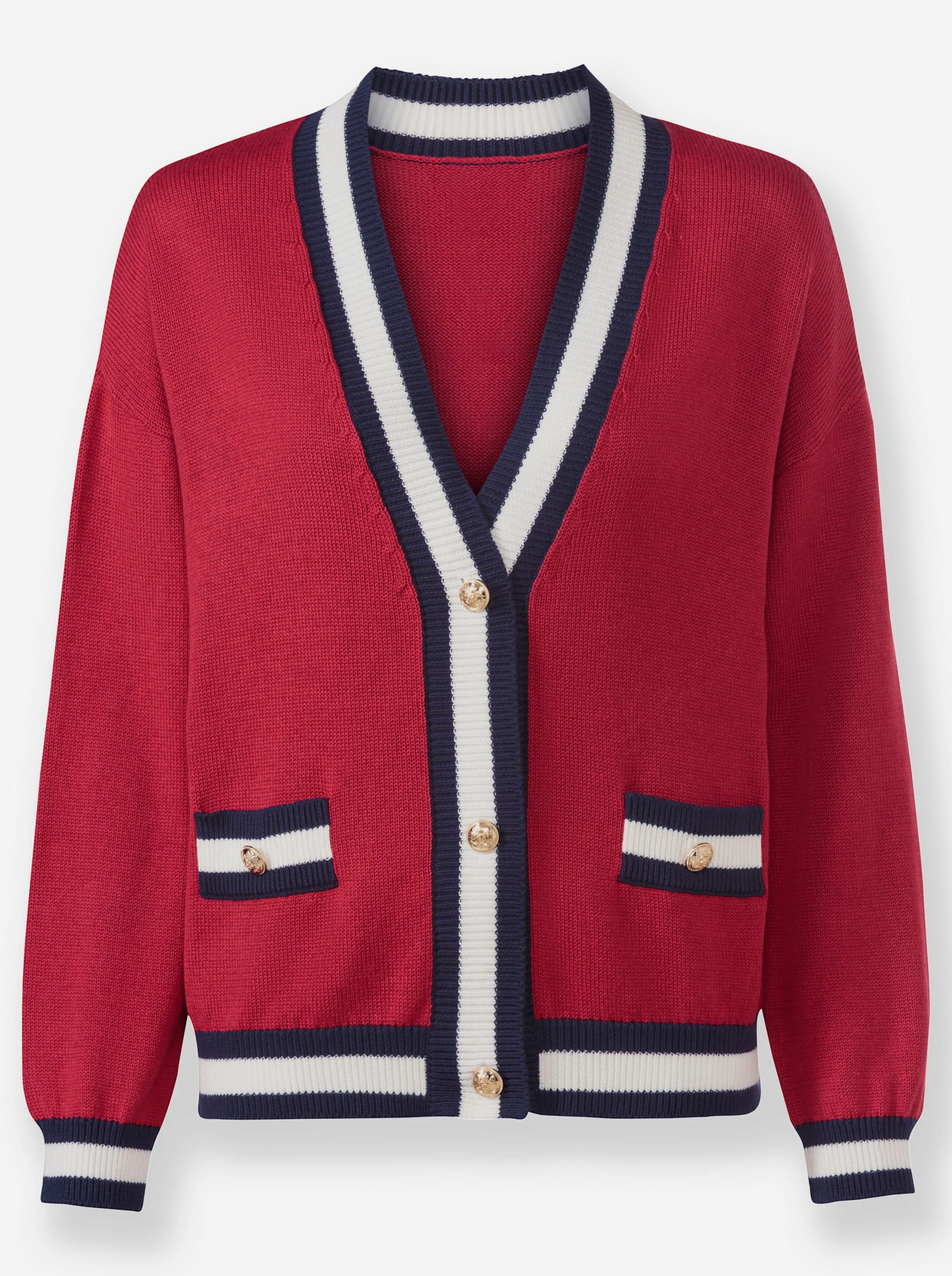 heine Strickjacke in rot-marine-gemustert