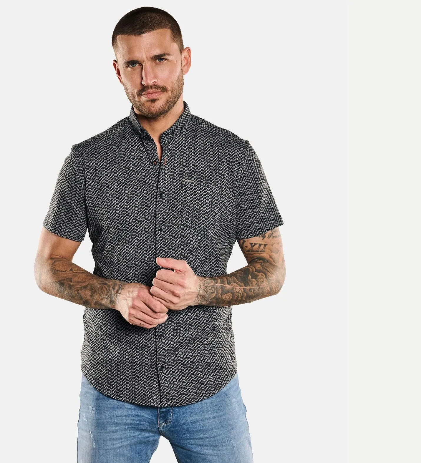 Herren emilio adani Kurzarm-Hemd aus Jersey in Schwarz kaufen 33081