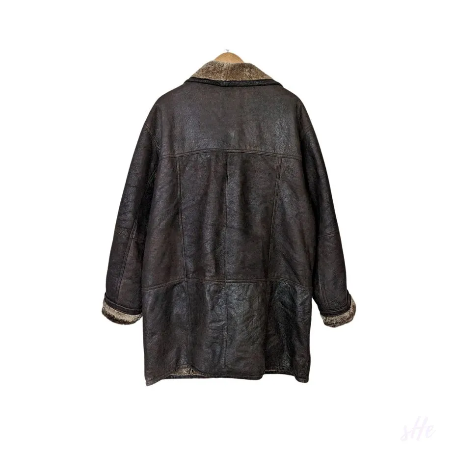 Herren Vintage Lammfell Mantel, Größe 56, Dunkelbrauner Pelzvelour Wintermantel
