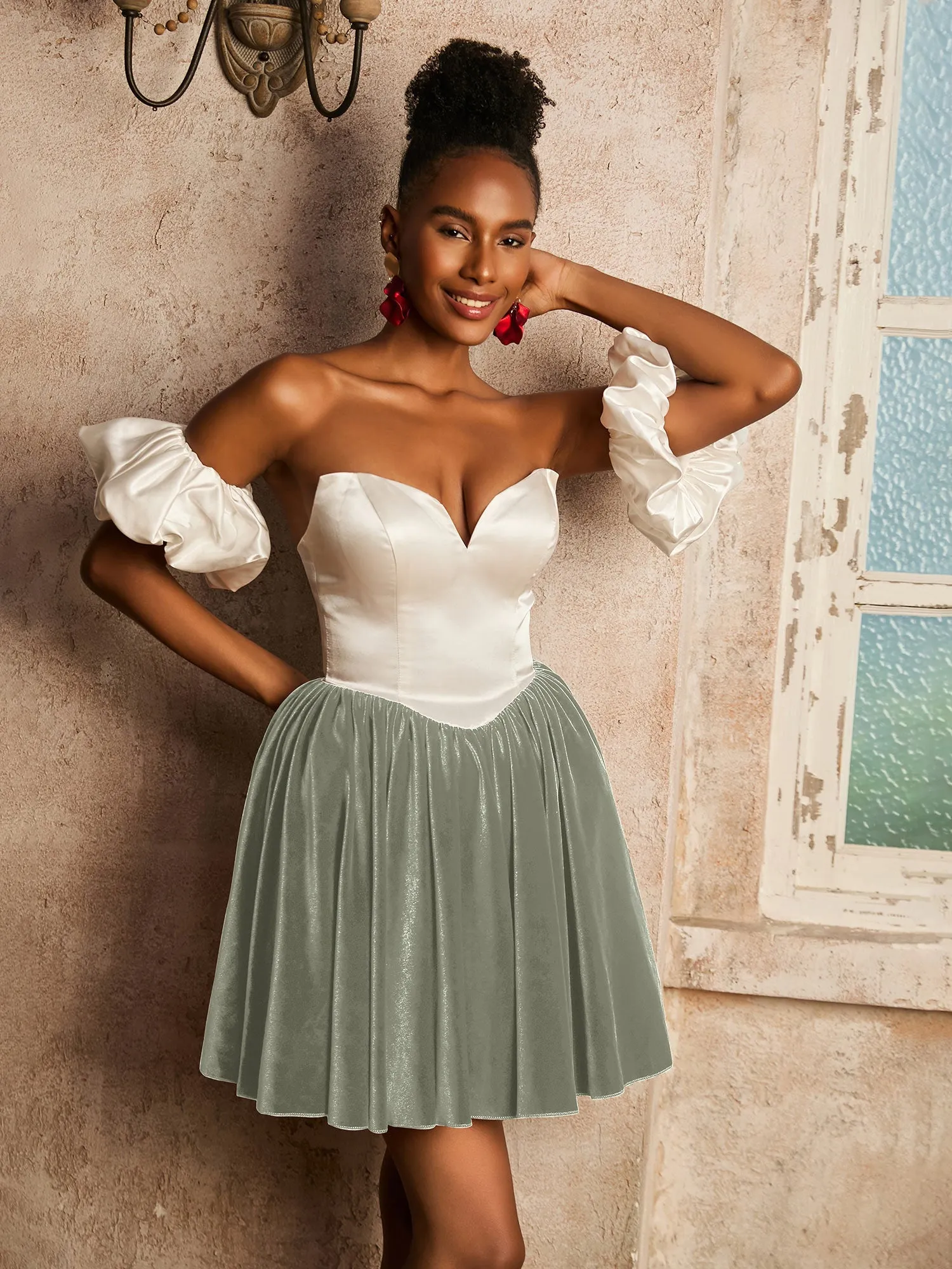 Herzform Kurz Kleid mit Abnehmbaren rmeln Silber