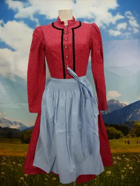Langarm Dirndl Vintage Feinmuster Samtstreifen Trachtenkleid und Schürze Gr.38