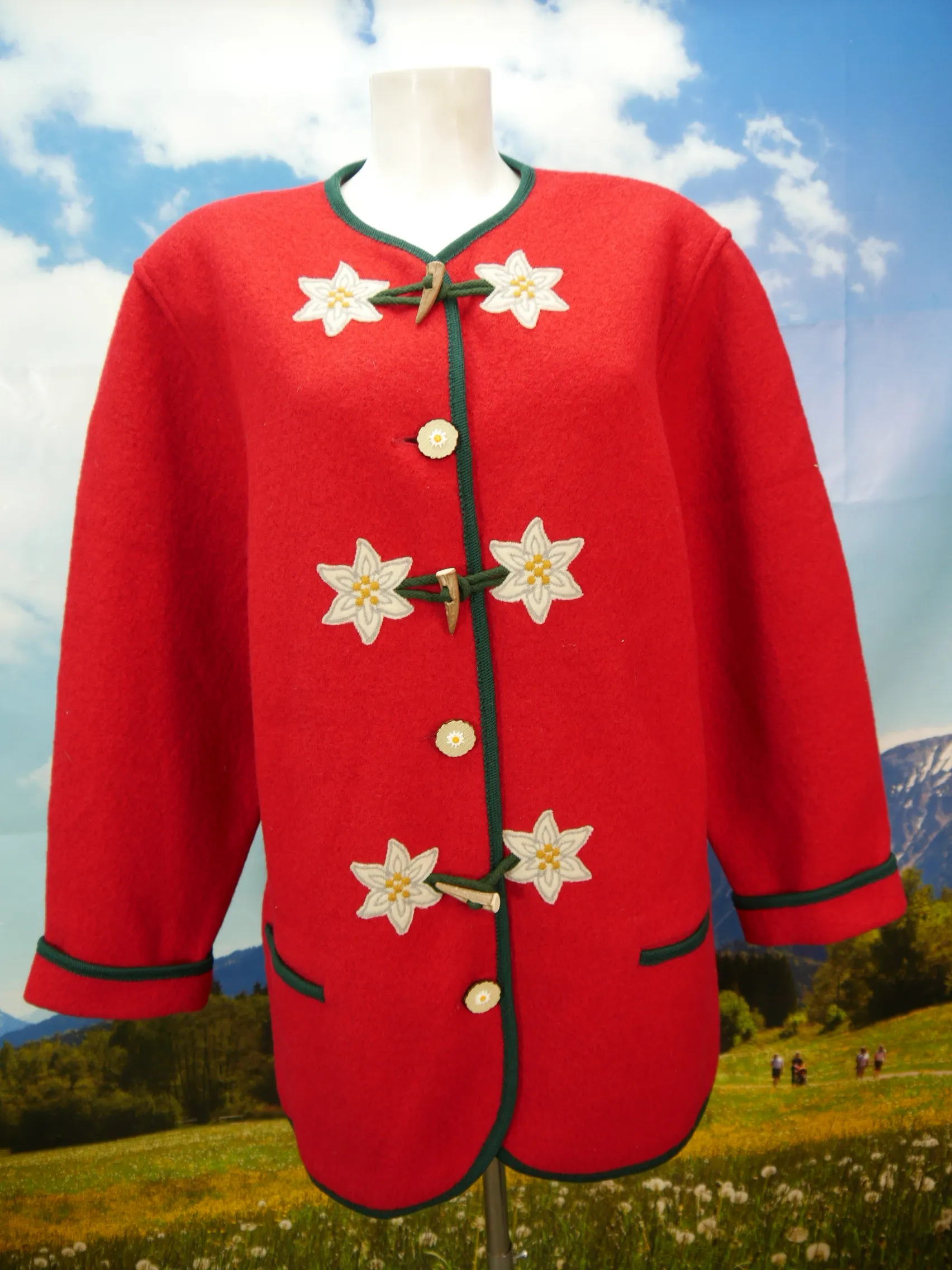 Litza roter Janker Schurwolle mit Edelweiß Applikation Trachtenjacke Jacke Gr.46