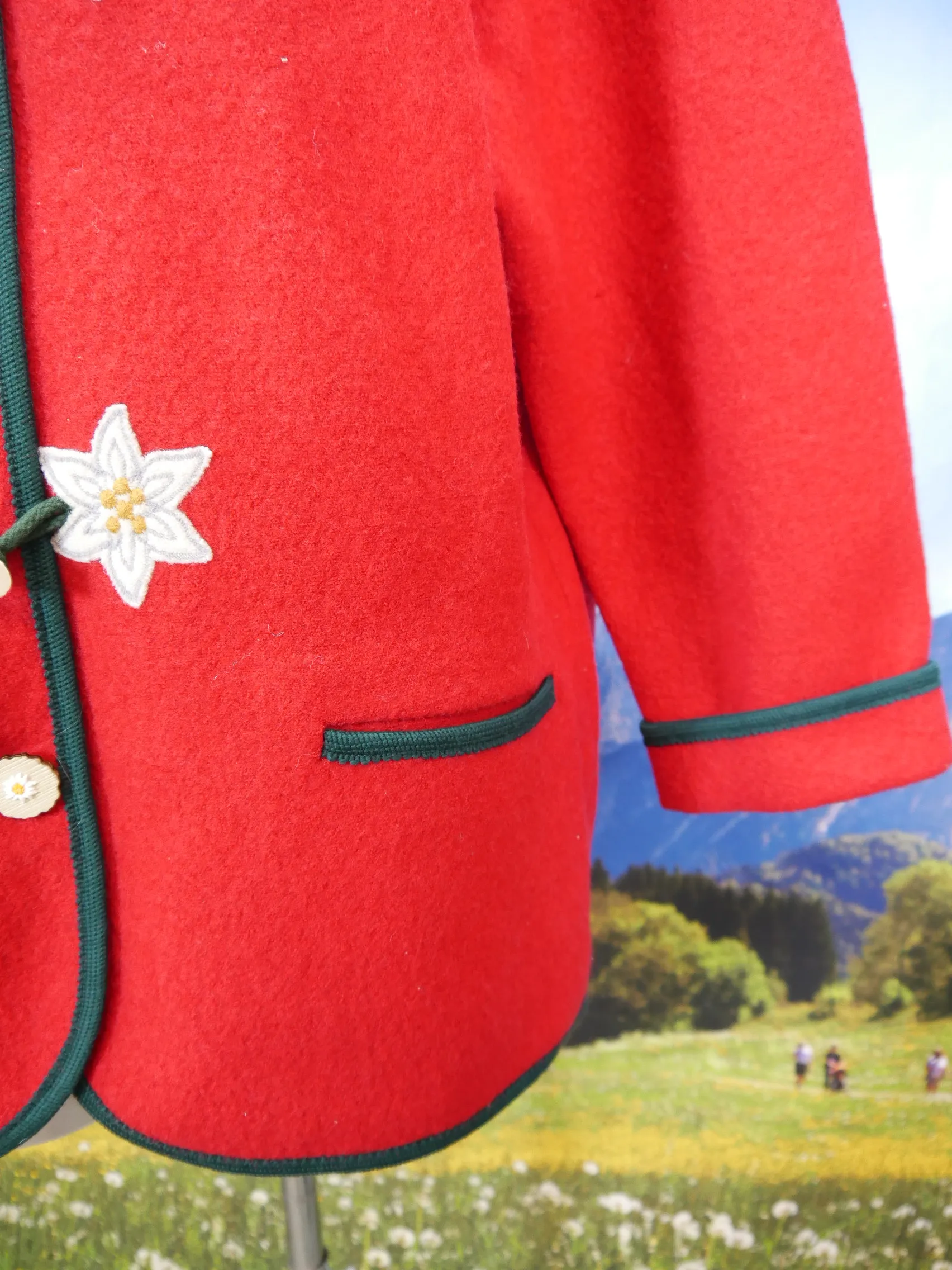Litza roter Janker Schurwolle mit Edelweiß Applikation Trachtenjacke Jacke Gr.46