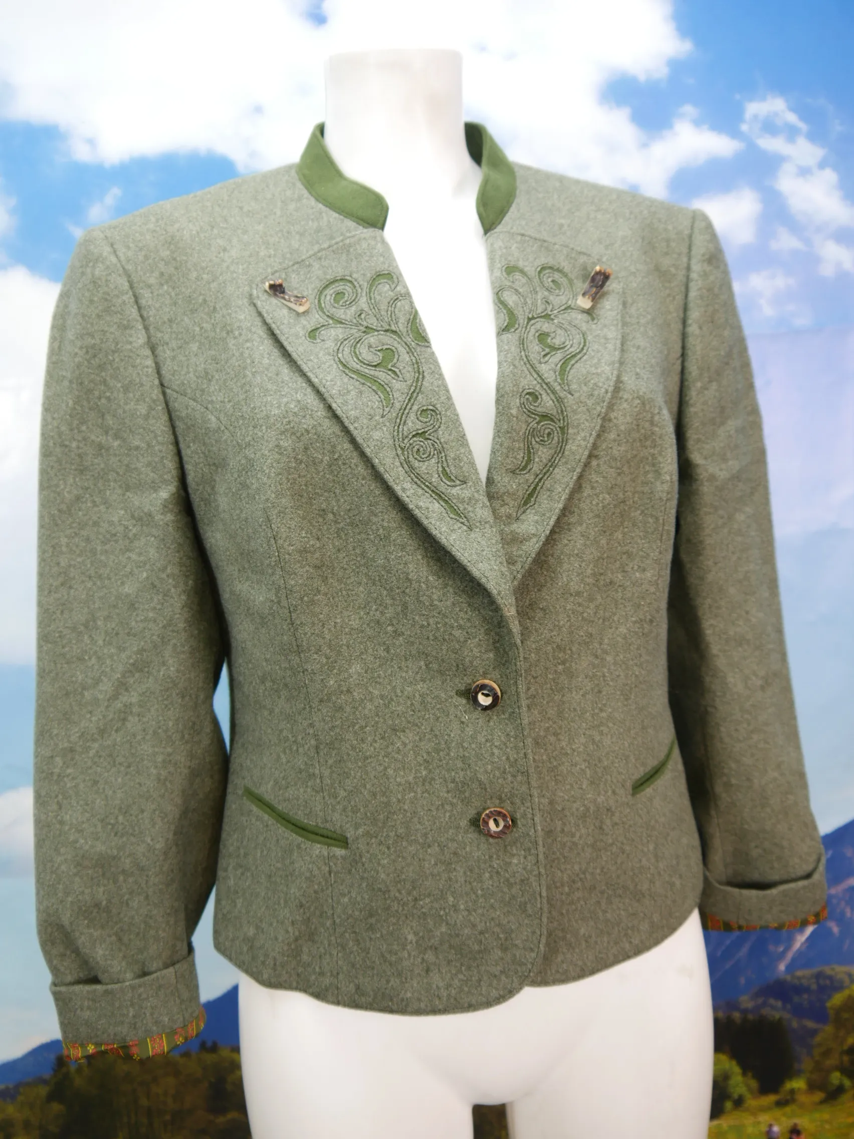 Lodenfrey grüner Janker fesch mit Hirschhornknöpfen Trachtenjacke Jacke Gr.40