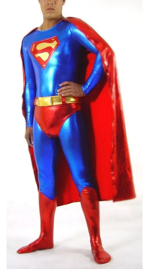 Metallisch Glänzendes Superman Kostüm Blau Rot Erwachsene Kinder