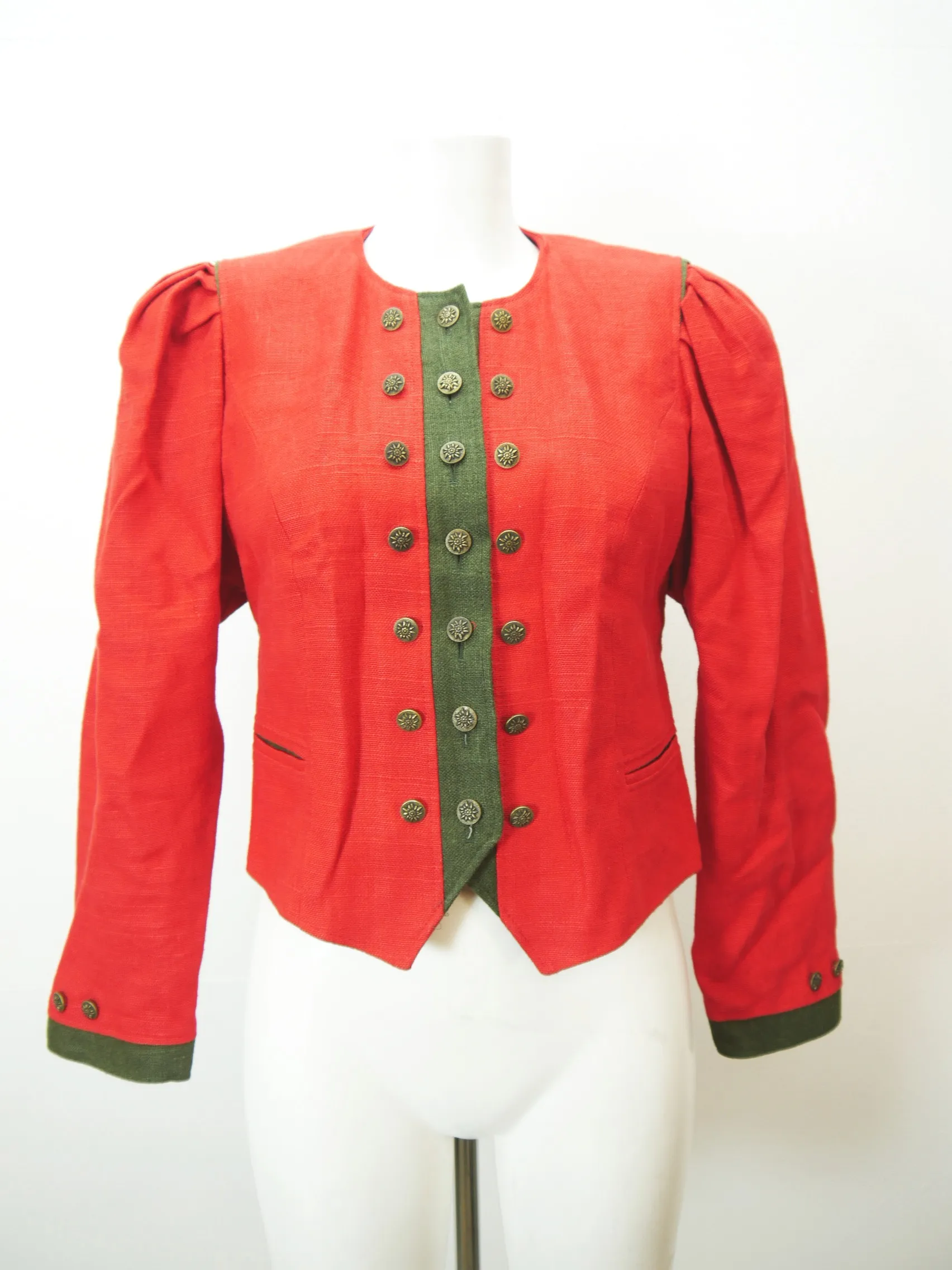 Original Salzburger Tracht rot mit Wienernaht Damen Leinen Trachtenjacke Gr.36