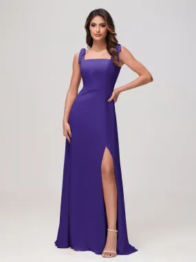 Quadratischer Ausschnitt rmellos Bodenlang Chiffon Kleid Regentschaft