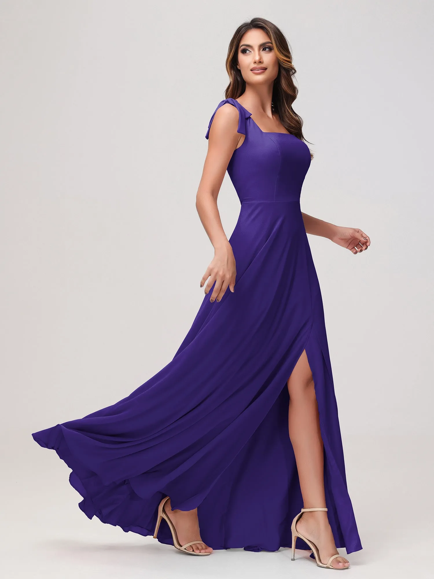 Quadratischer Ausschnitt rmellos Bodenlang Chiffon Kleid Regentschaft
