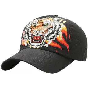 Schwarze Baseball Cap mit Tiger Motiv – Atmungsaktive Piloten Kappe