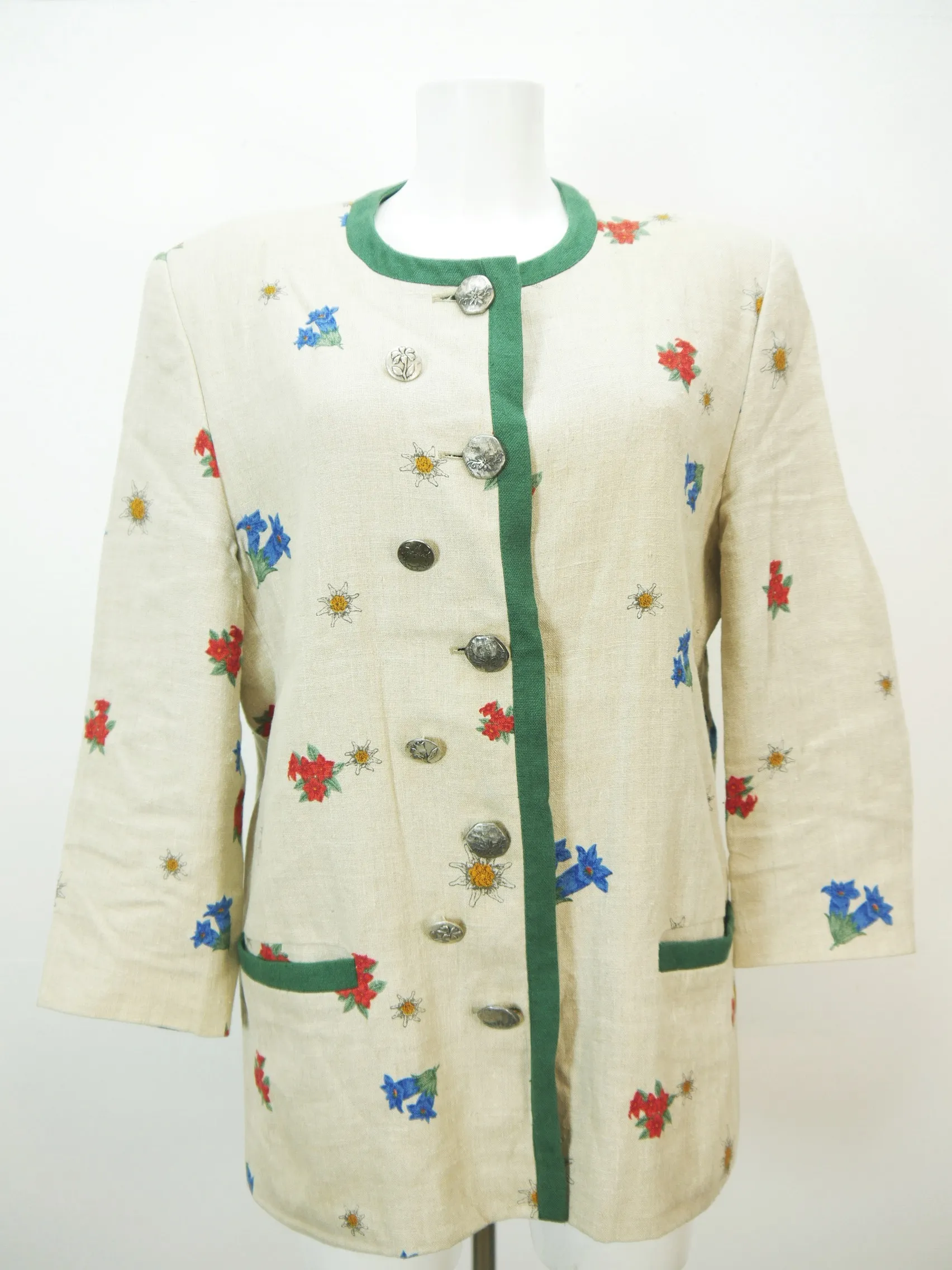 Sportalm Kitzbühel beige mit Blumendruck tolle Damen Leinen Trachtenjacke Gr.42
