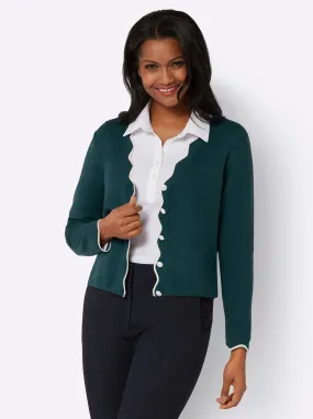 Strickjacke in petrol-champagner-gemustert