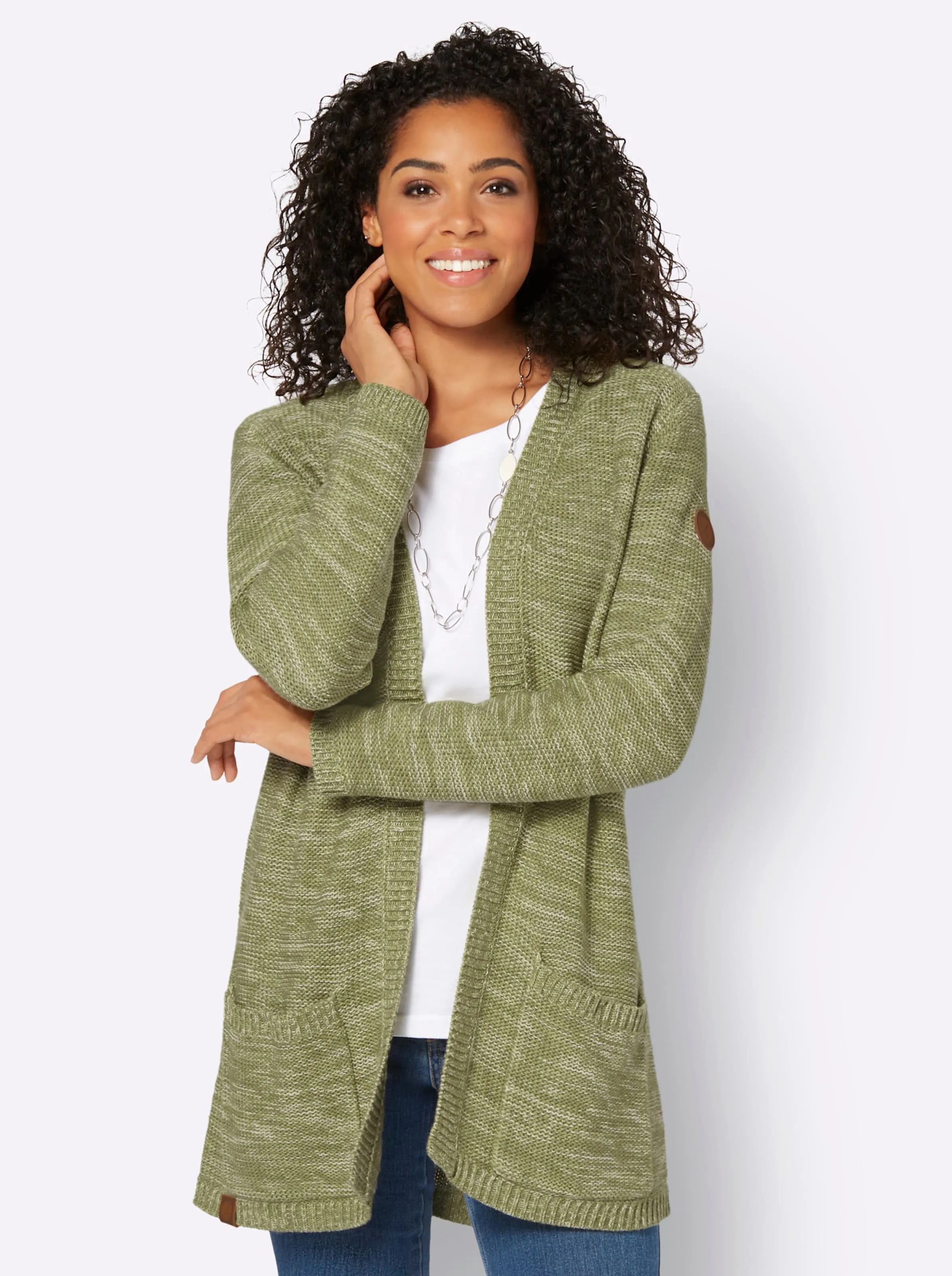 Strickjacke in schilf-meliert
