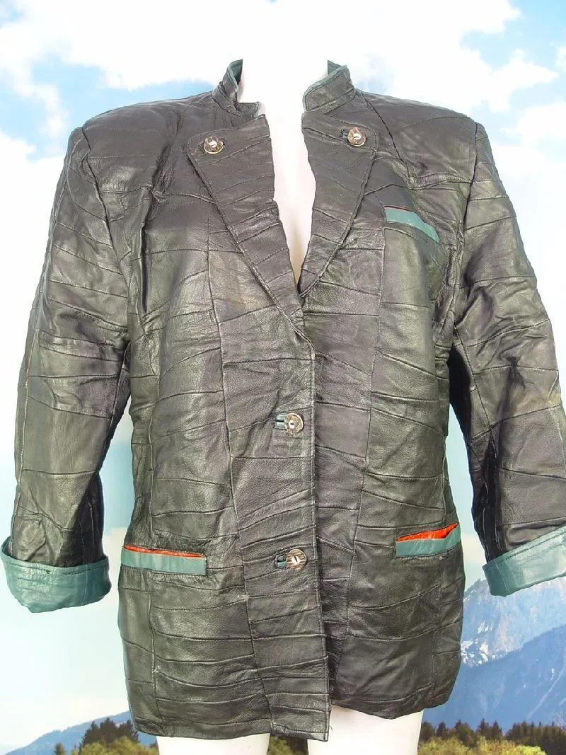 TOP Lederjacke gerafftes Glattleder im Patchwork-Stil Janker Trachtenjacke Gr.38