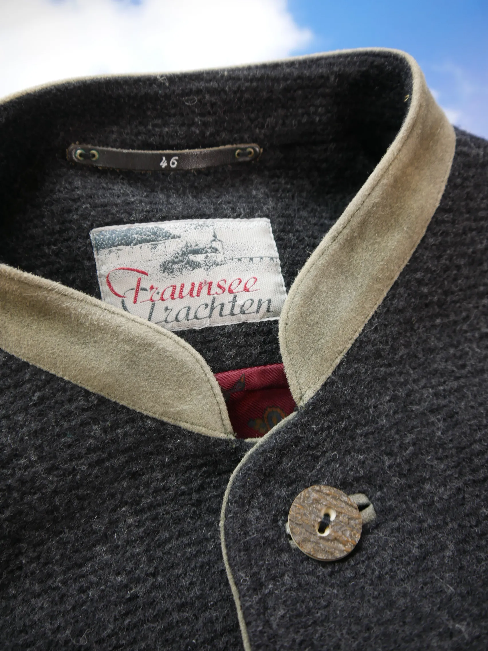Traunsee Trachten schwarz Janker mit Lederkragen Trachtenjacke Jacke Gr.48